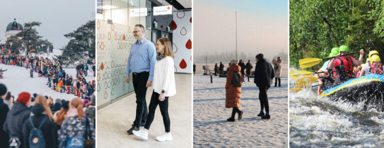 Image collage of people leading active lives and blood donors.