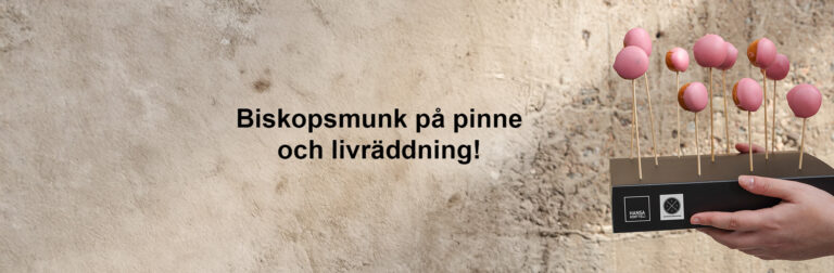 Små biskopsbullar på en pinne och texten: Med biskopspinne som livräddare.