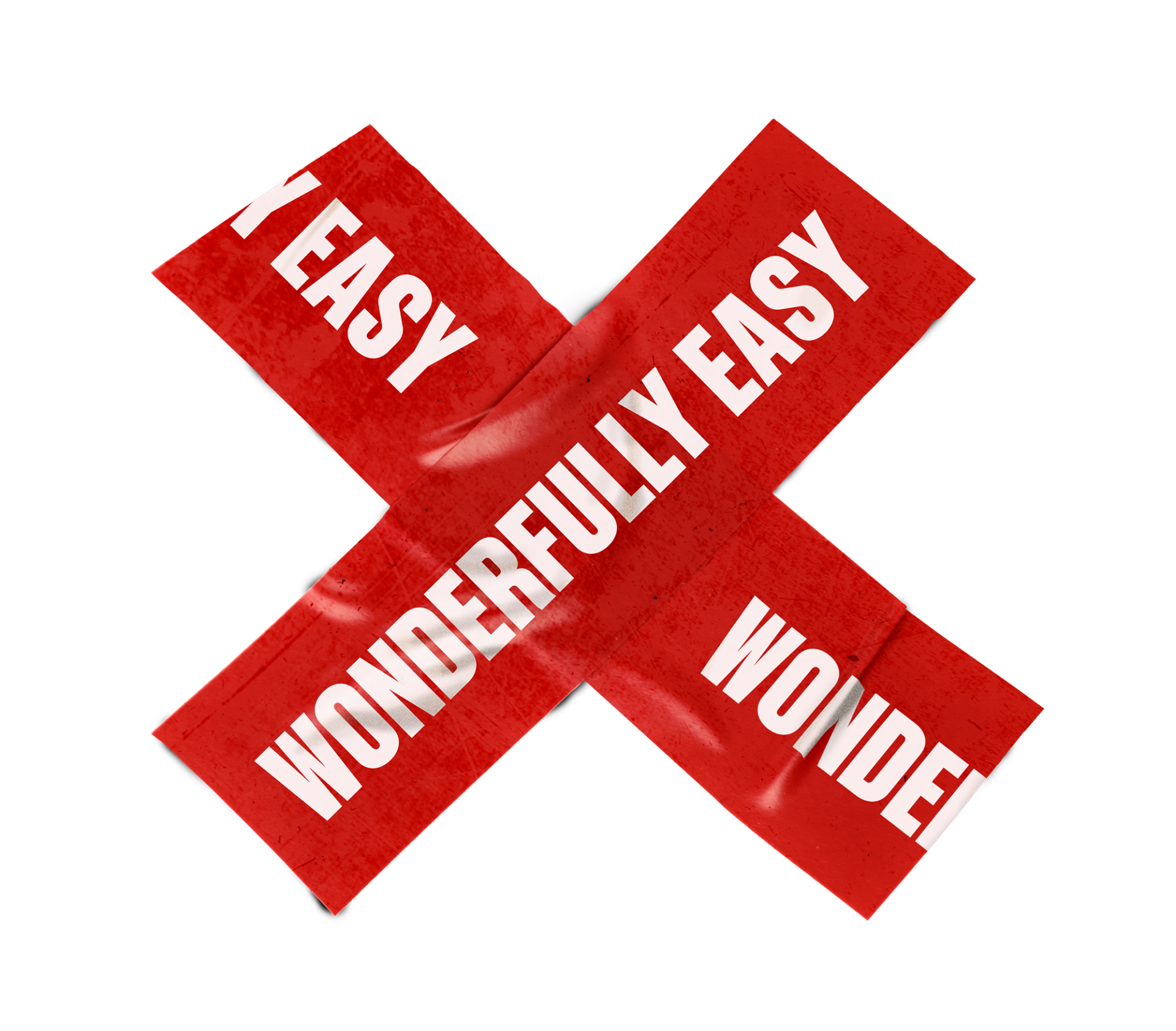 The image shows the logo for the Wonderfully easy campaign: two pieces of red tape crossed, with the text Wonderfully easy.