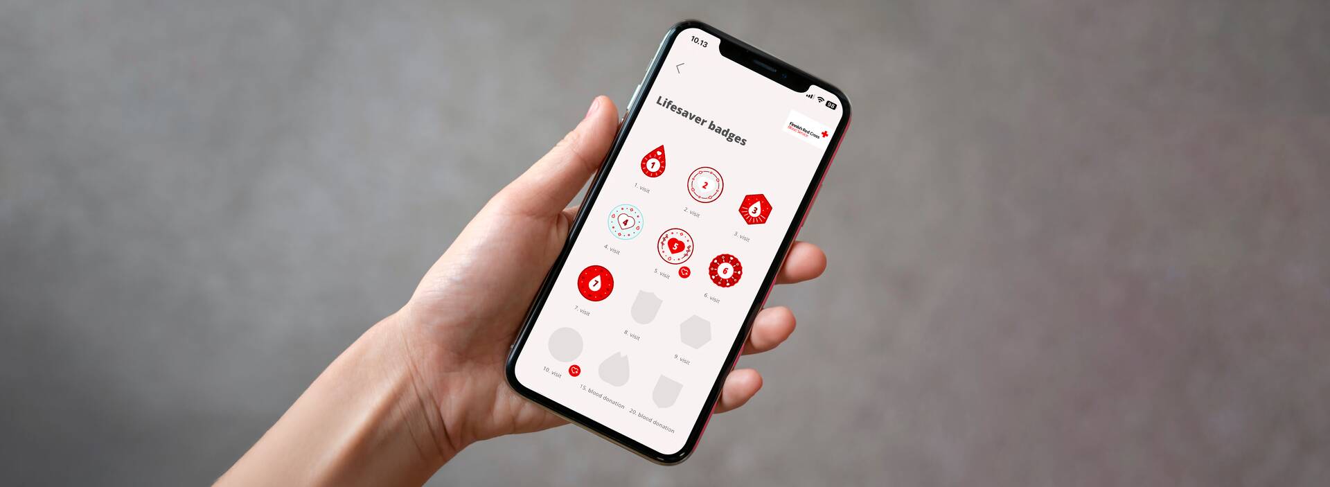 Donor app and the lifesaver badges on the screen.